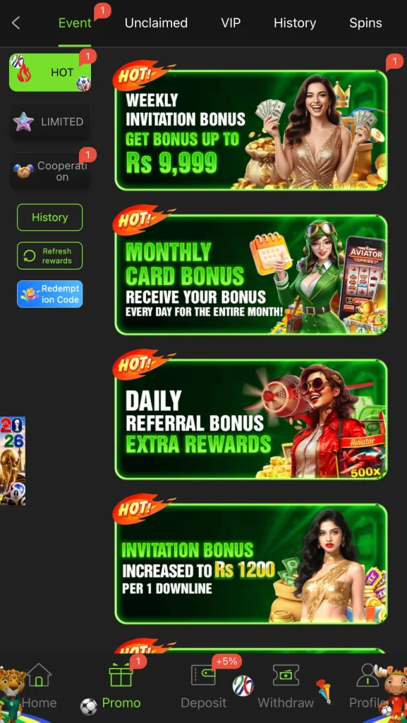 BET877 Game events page showing weekly invitation bonus up to Rs 9999 Pakistan 2026