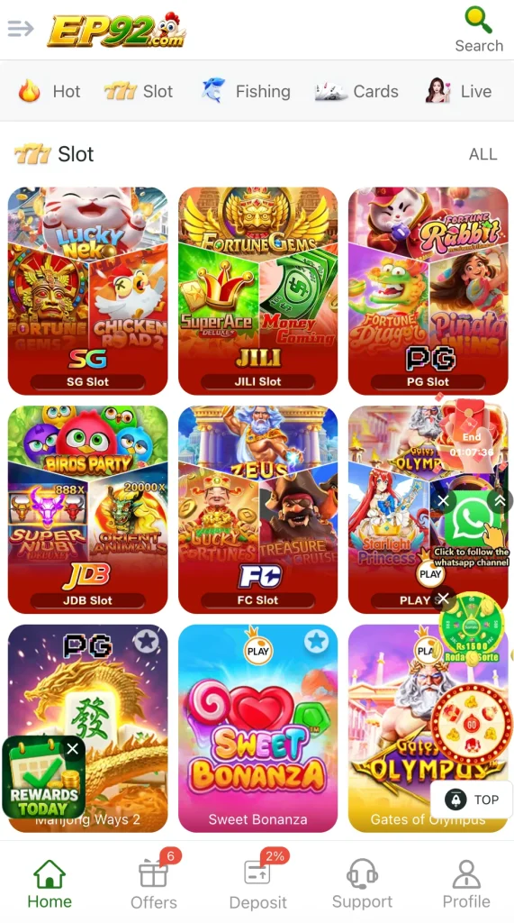 EP92 Game slot section with JILI PG Soft JDB and FC Slot providers including Gates of Olympus Pakistan