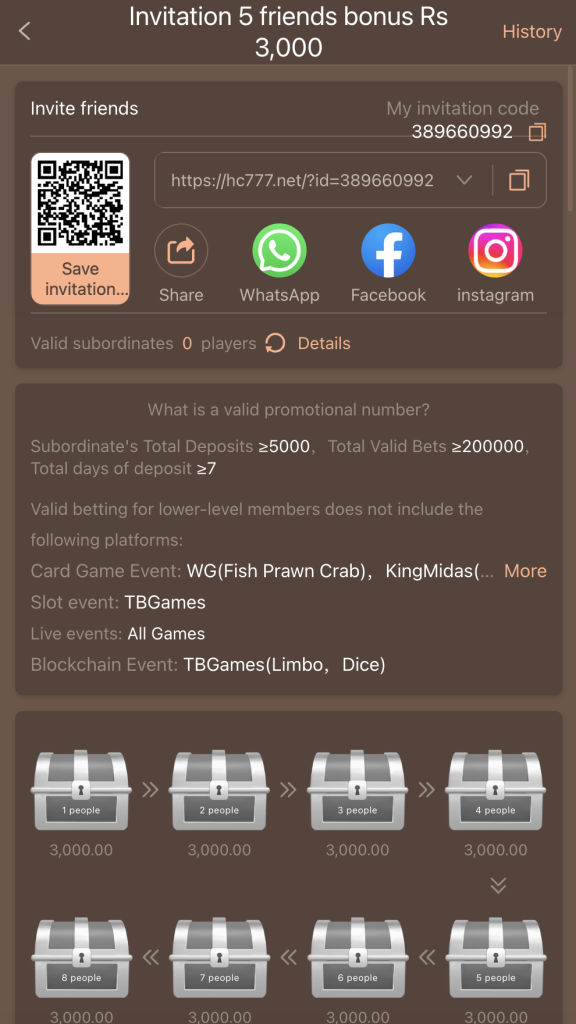 HC777 Game invitation bonus invite 5 friends earn Rs 3000 each with subordinate requirements Pakistan