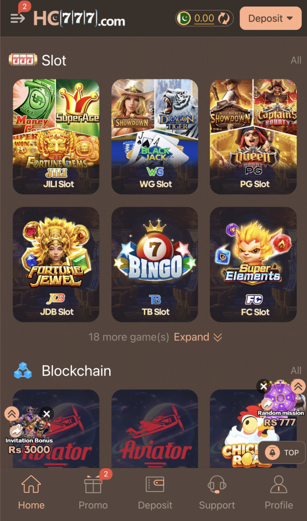 HC777 Game slot section with JILI Slot, WG Slot, PG Slot, JDB Slot, TB Slot and FC Slot games Pakistan 2026