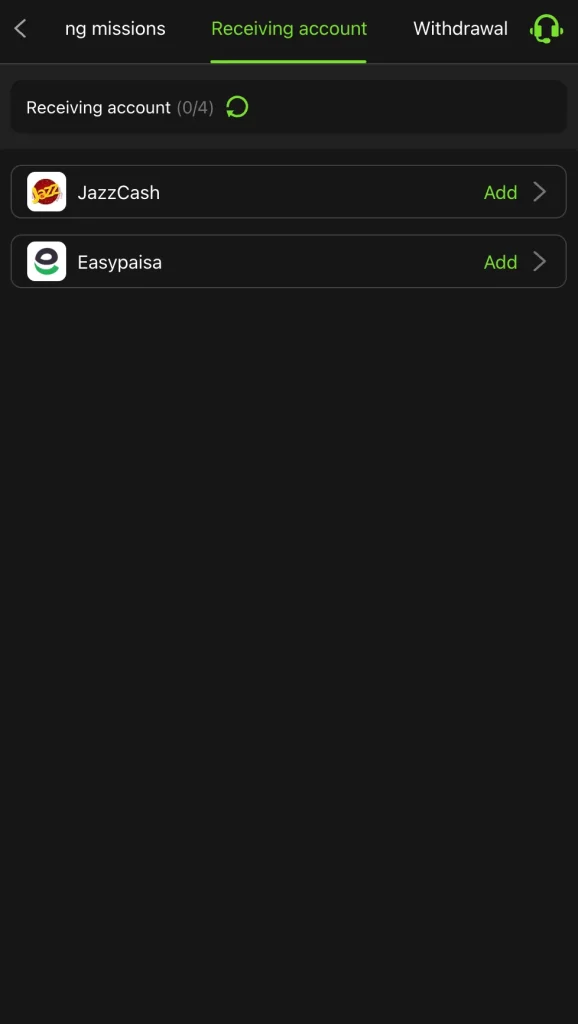 VK999 Game withdrawal receiving account setup JazzCash and EasyPaisa up to 4 accounts Pakistan