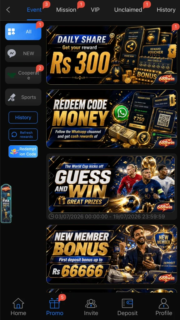 688 Win promo events daily new member bonus