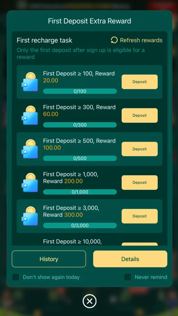 EQ668 100% first deposit bonus up to Rs.99,999 reward tiers