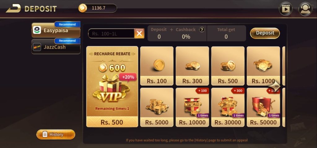 Royal X Casino deposit screen JazzCash EasyPaisa and USDT cryptocurrency options Pakistan 2026