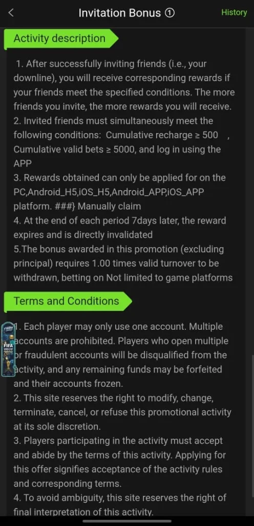 T999 Game invitation bonus conditions requiring Rs500 deposits and 5000 valid bets per referral Pakistan